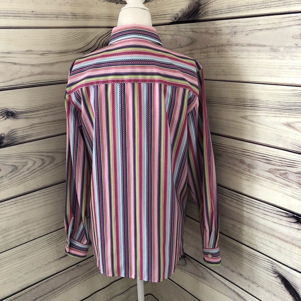 Foxcroft Colorful Striped Long Sleeve Button Down Shirt Wrinkle Free Size 4 - Picture 3 of 6
